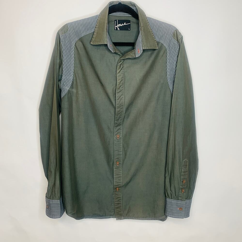 Howe Colorblock Green Gray Striped Shirt Sz Large